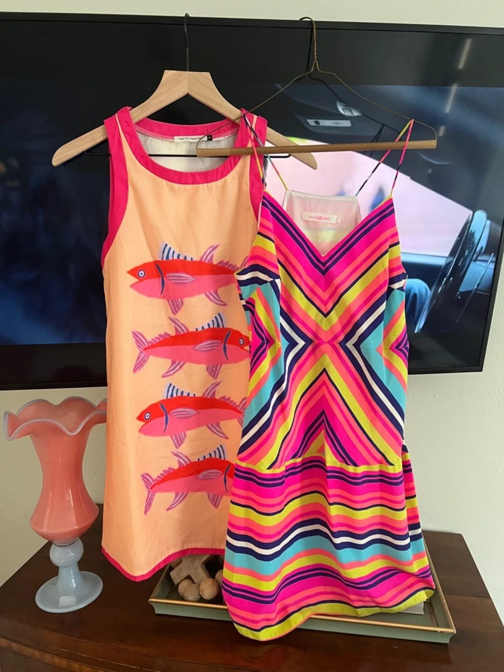 Alice & Trixie Neon Pink Multi-Color Striped women’s Summer Dress bundle small - Picture 2 of 4